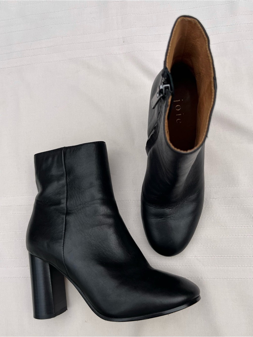 Joie Black Leather Block Heel Ankle Boots
